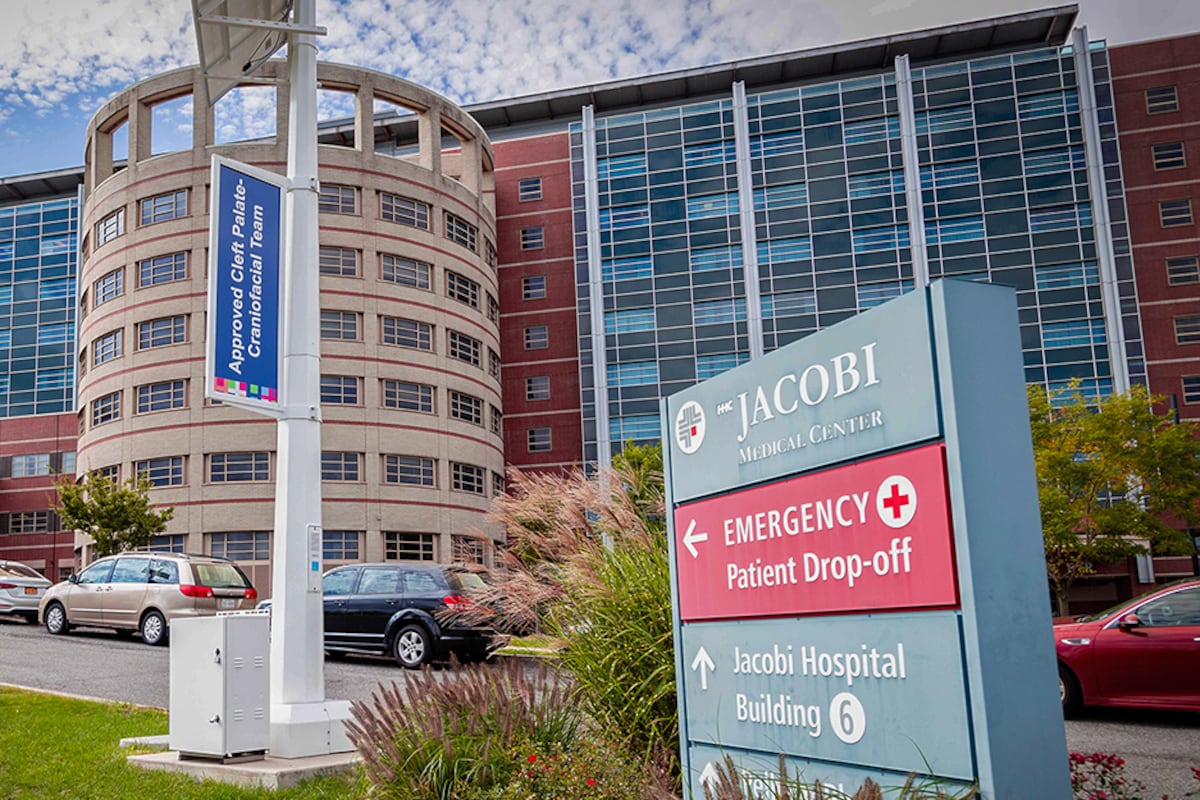 The exterior of NYC Health + Hospitals/Jacobi in the Bronx.