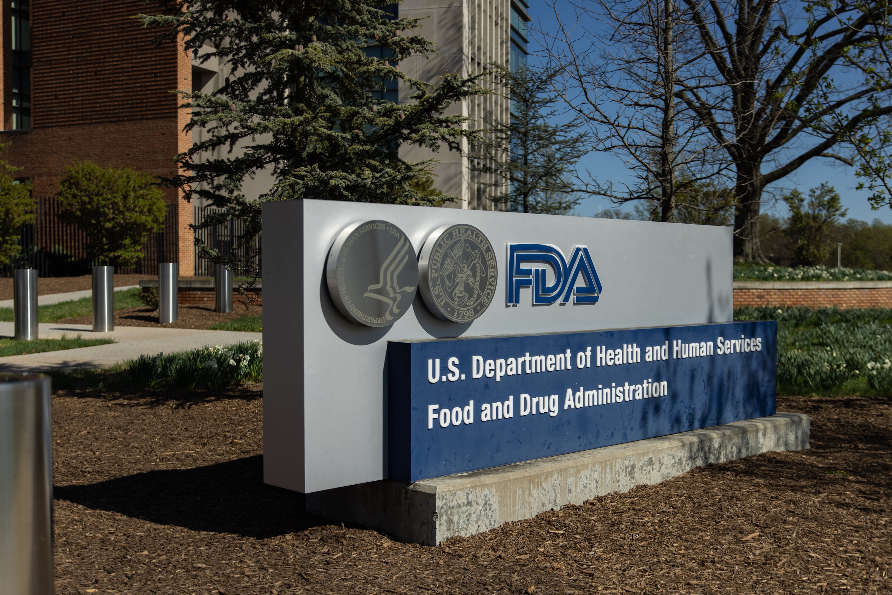 Exterior sign of the Food and Drug Administration building.