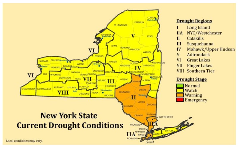 A map shows current drought conditions in New York state.