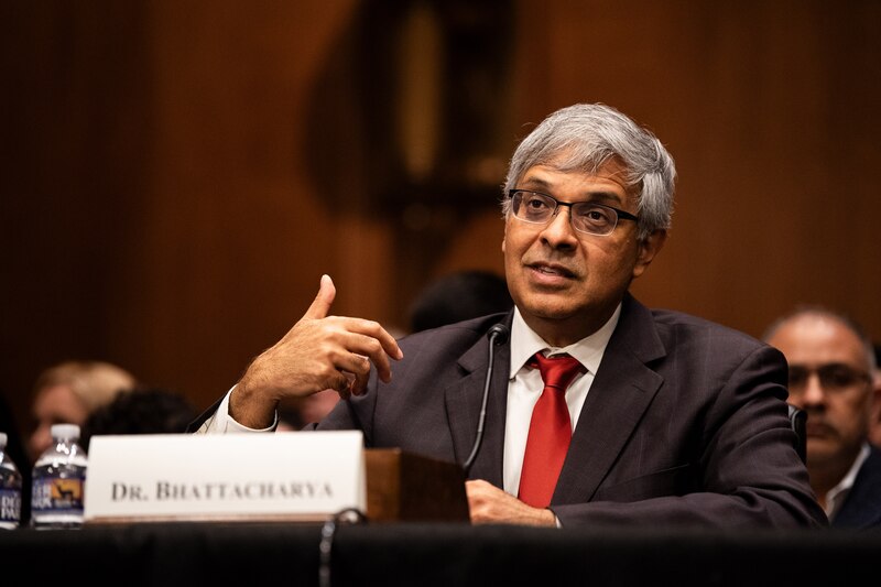 Jay Bhattacharya, director of the National Institutes of Health, speaks during his confirmation hearing.