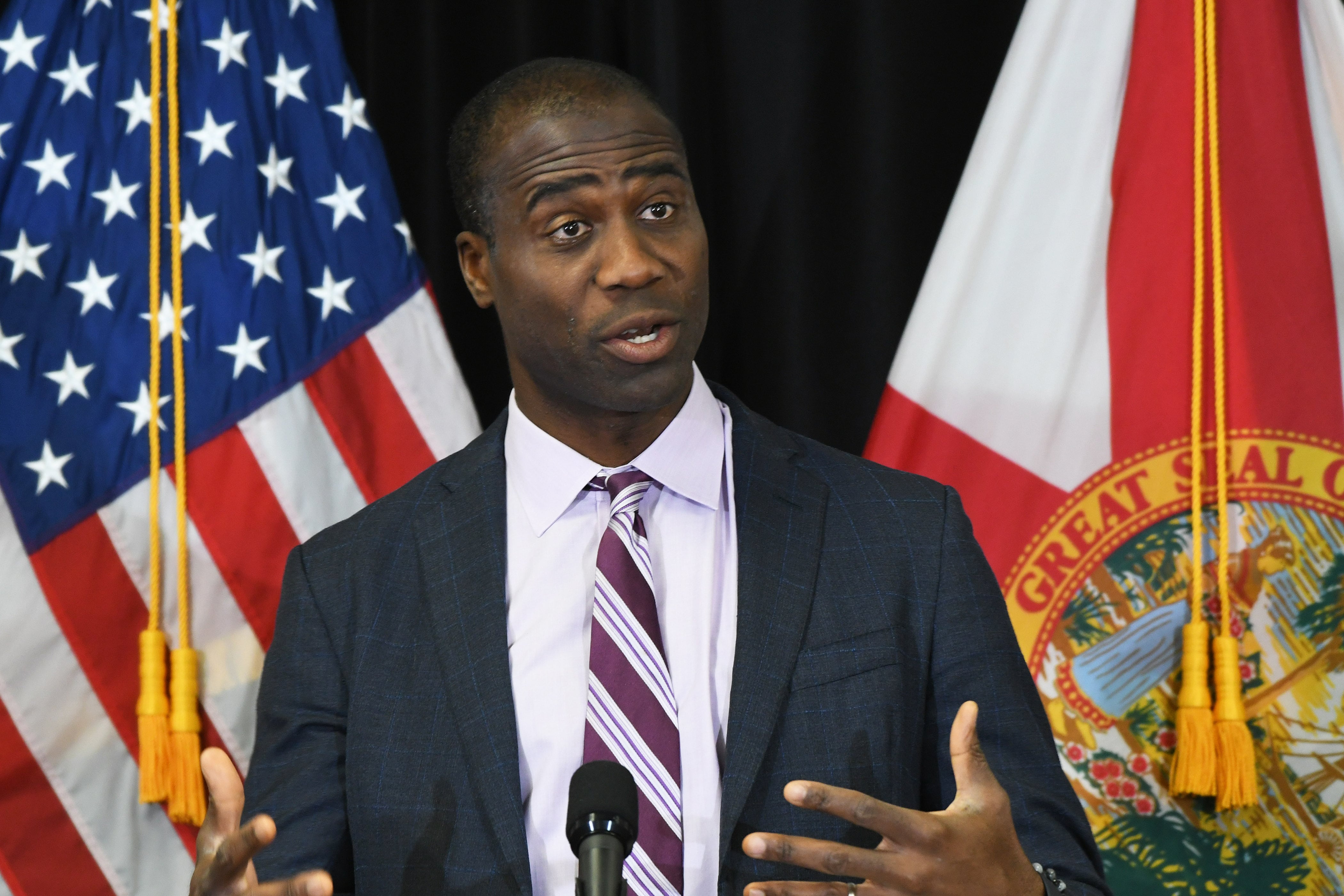 Florida Surgeon General Dr. Joseph Ladapo speaks at a press conference.