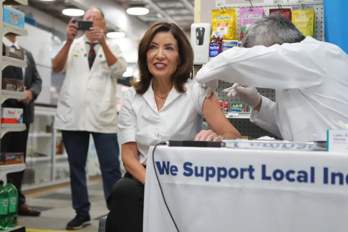New York Gov. Kathy Hochul gets a Covid vaccine booster shot.