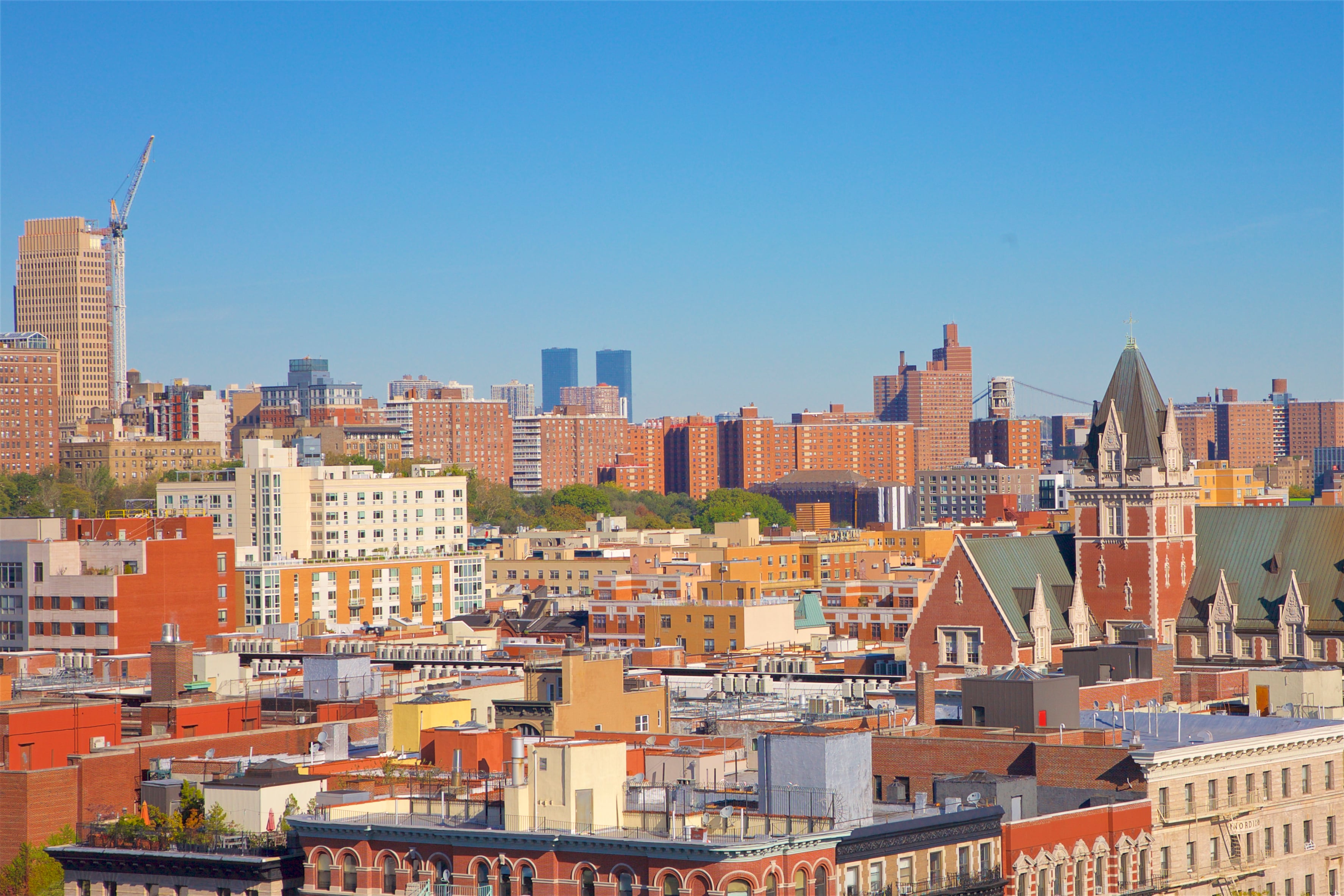 A view of rooftops in Harlem.