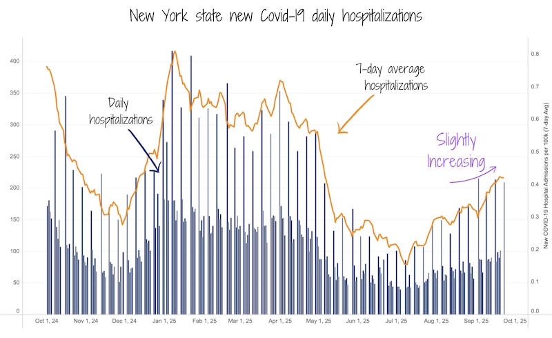A chart shows New York state Covid-19 hospitalizations.