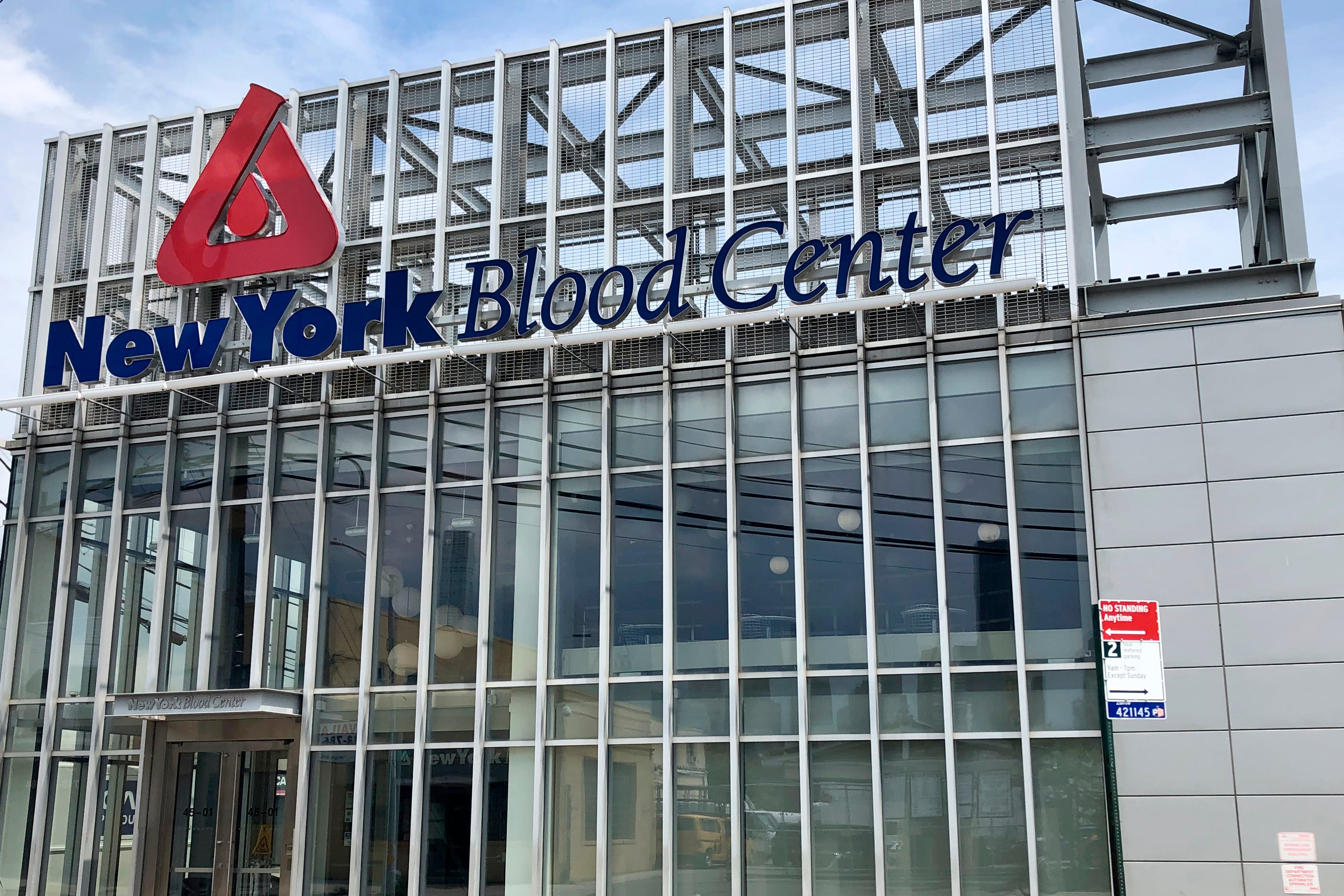 The exterior of the New York Blood Center in Queens.