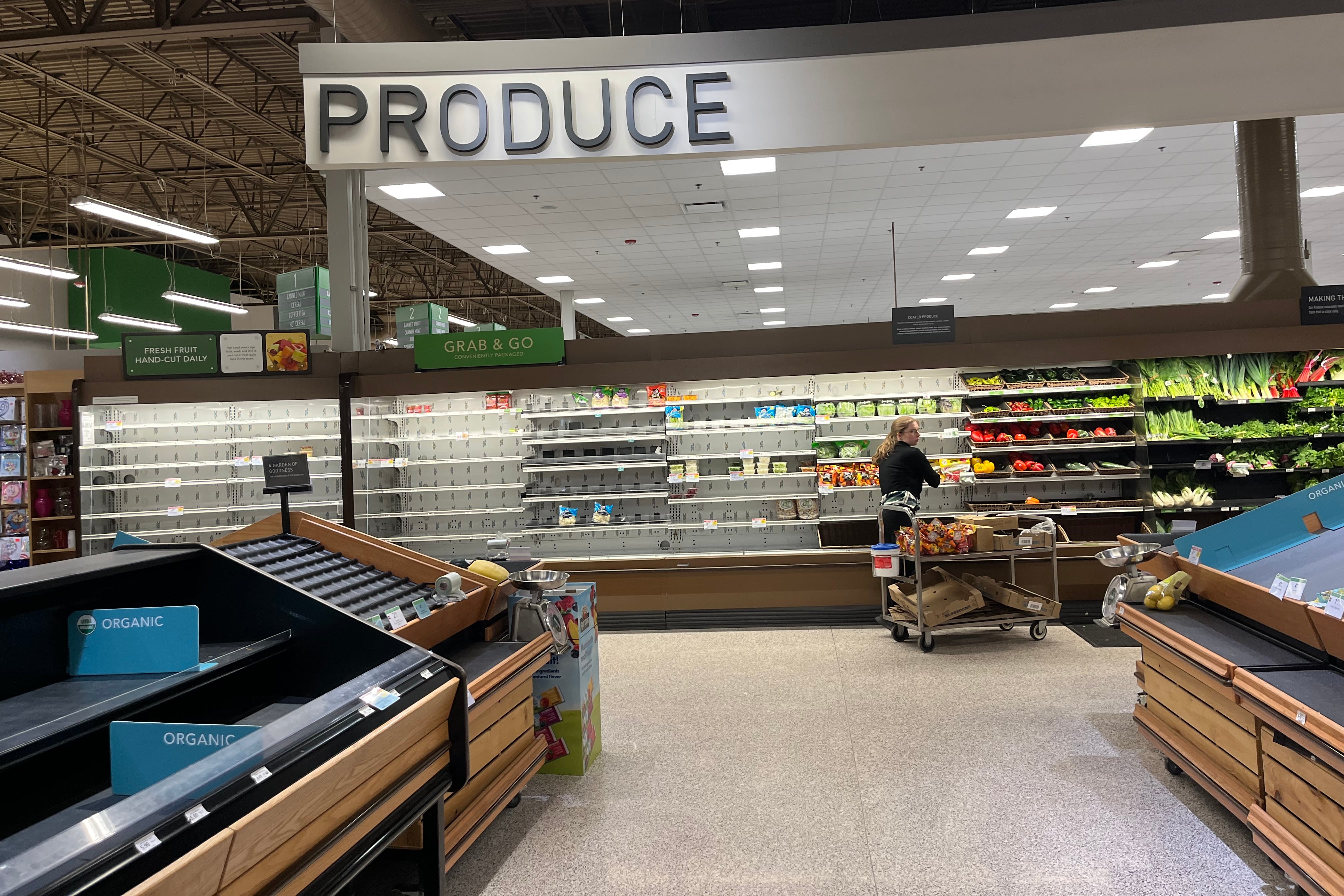 Empty grocery store shelves.
