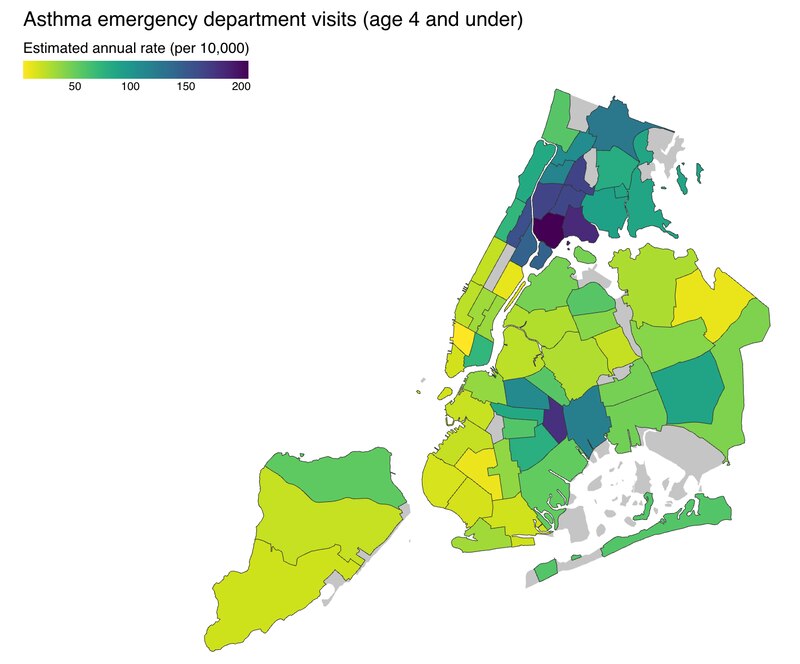 A green, white and blue map of New York City.