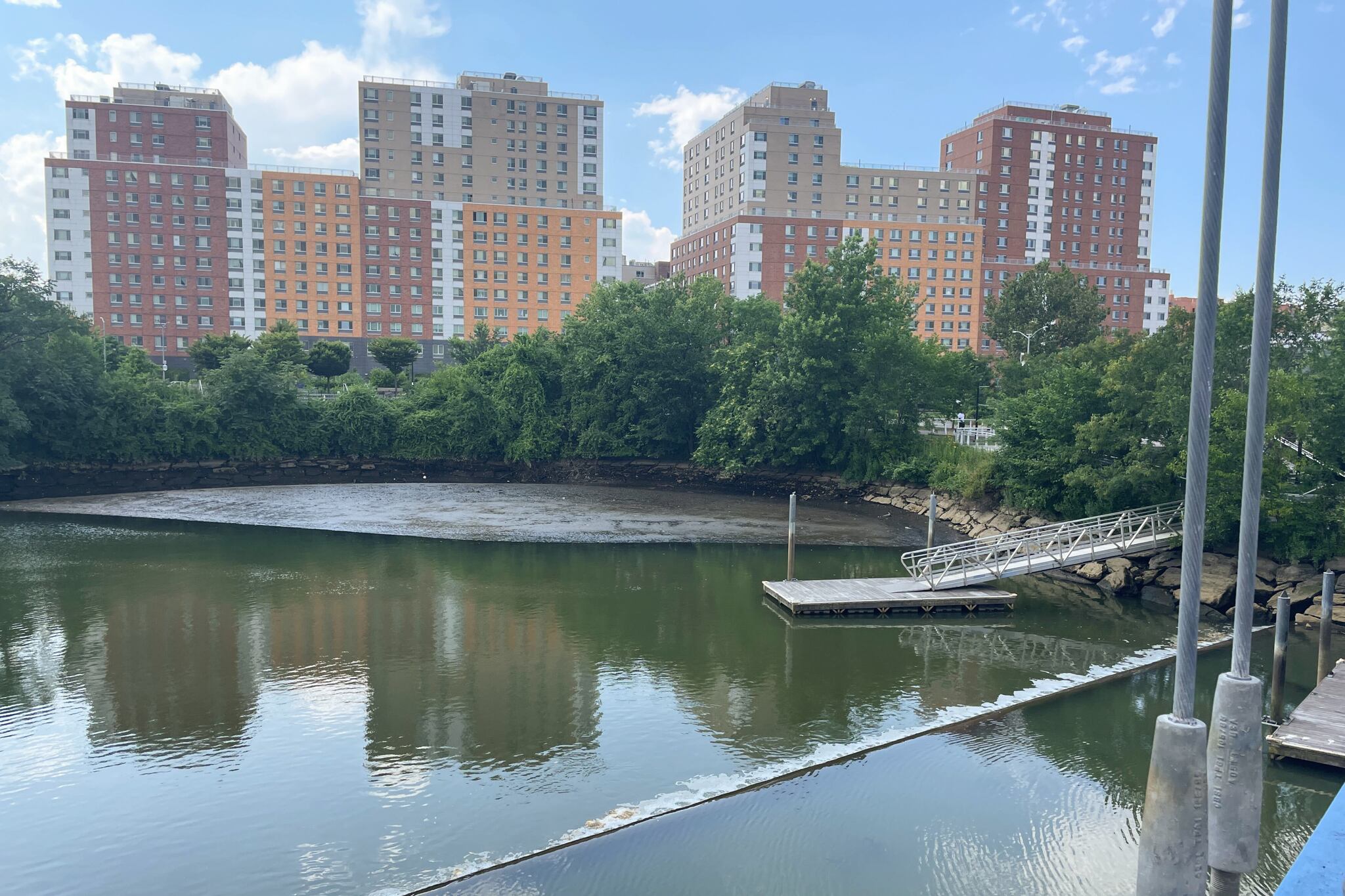 A part of the Bronx River shows signs of waste in the water after a rain storm.