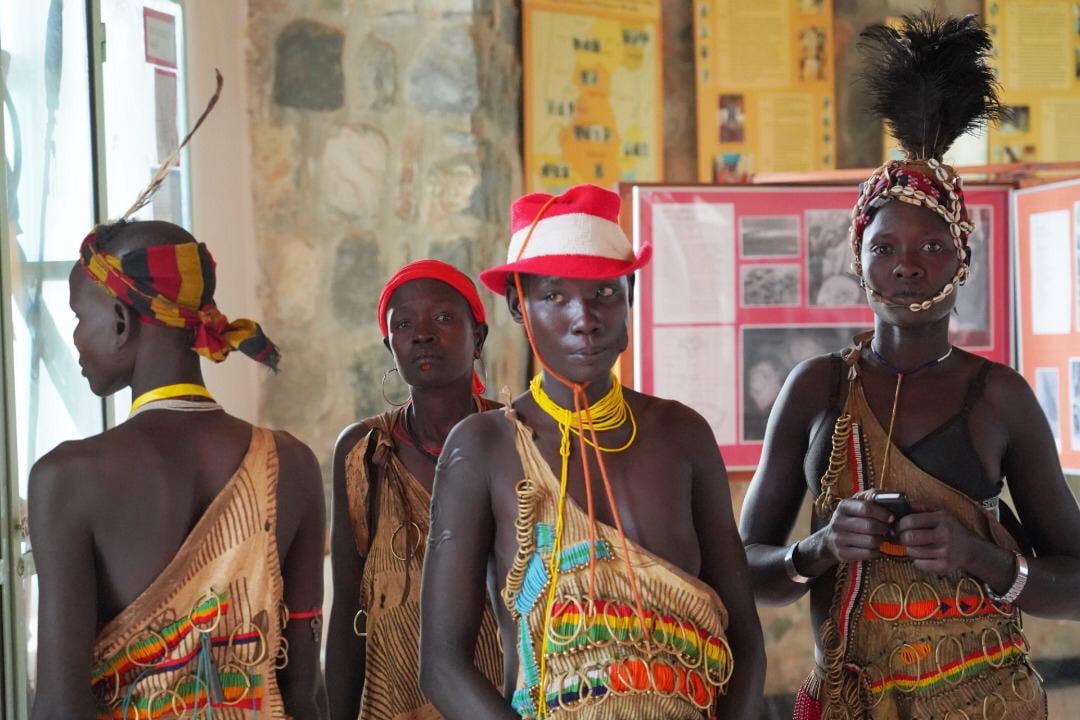 People attend a community meeting in native dress in Jinka, Ethiopia.