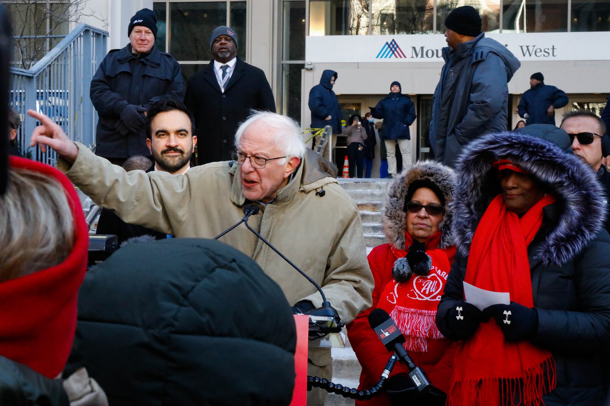 Sen. Bernie Sanders and New York City Mayor Zohran Mamdani visit the picket line during a nurses' strike.