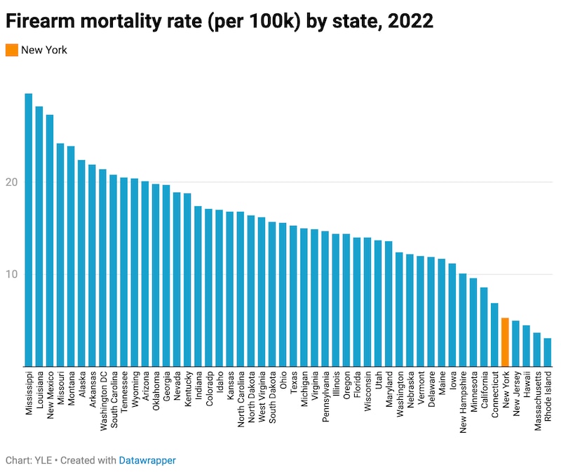 A bar chart shows the firearm mortality rate by state.
